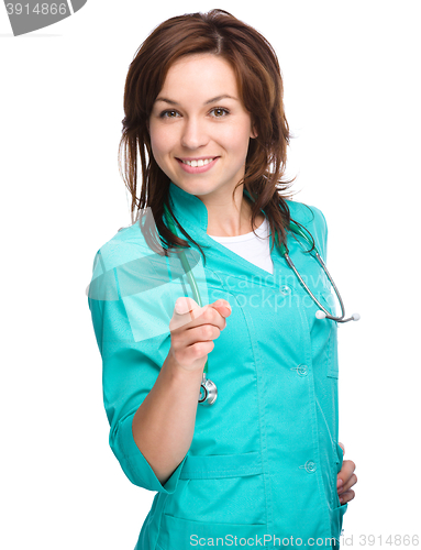 Image of Portrait of a woman wearing doctor uniform