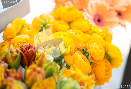 Image of close up of beautiful ranunculus at flower shop