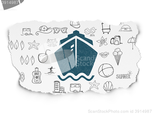 Image of Vacation concept: Ship on Torn Paper background