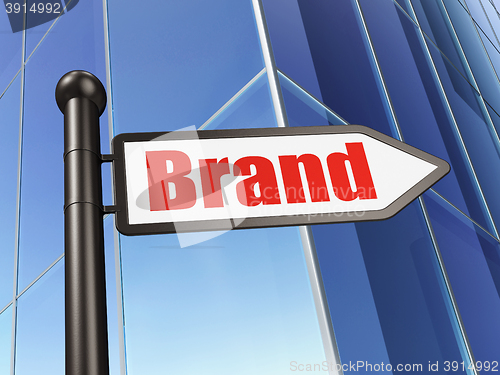 Image of Advertising concept: sign Brand on Building background