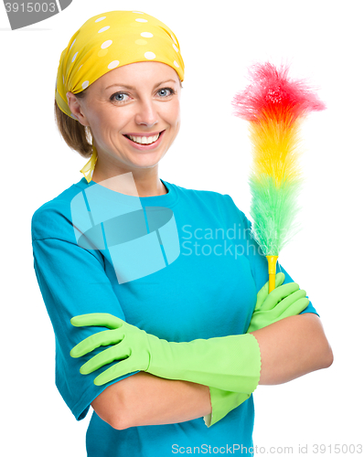 Image of Young woman as a cleaning maid