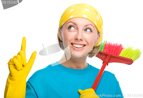 Image of Young woman as a cleaning maid