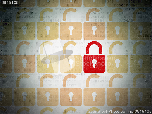 Image of Privacy concept: closed padlock icon on Digital Data Paper background