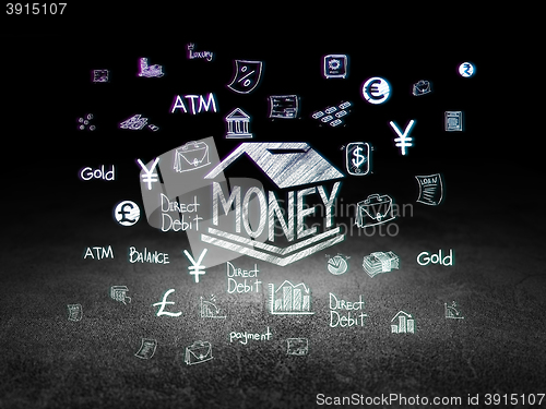 Image of Currency concept: Money Box in grunge dark room