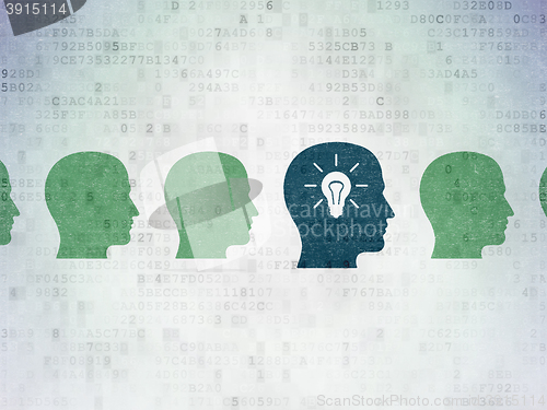 Image of Finance concept: head with light bulb icon on Digital Data Paper background