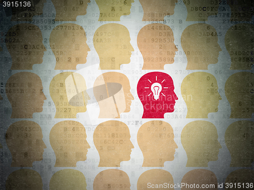 Image of Finance concept: head with light bulb icon on Digital Data Paper background