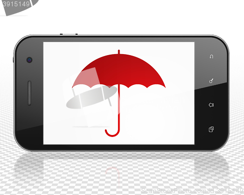 Image of Privacy concept: Smartphone with Umbrella on display
