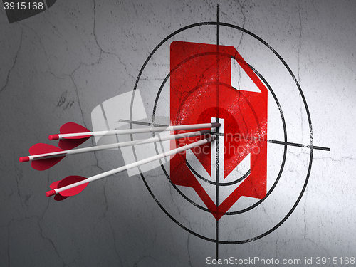 Image of Web development concept: arrows in Download target on wall background