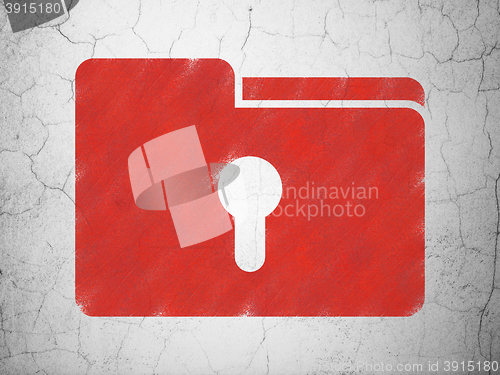 Image of Business concept: Folder With Keyhole on wall background