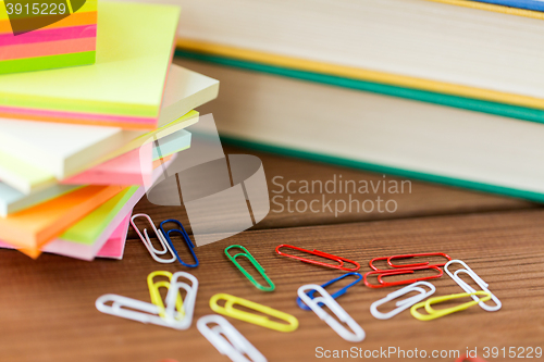 Image of close up of pens, books, clips and stickers