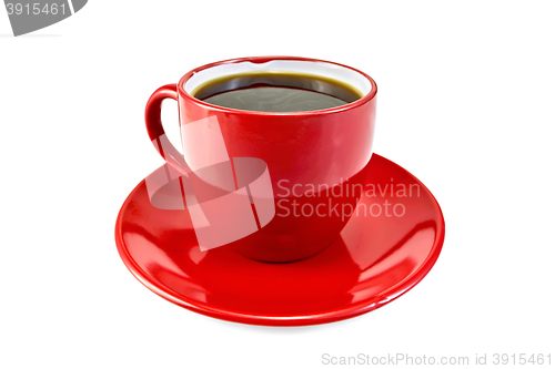 Image of Coffee in red cup with saucer