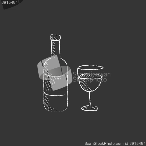 Image of Bottle of wine. Drawn in chalk icon.