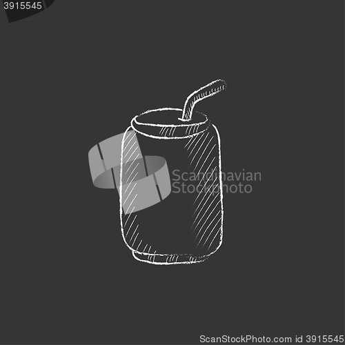 Image of Soda can with drinking straw. Drawn in chalk icon.