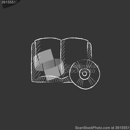 Image of Audiobook and cd disc. Drawn in chalk icon.