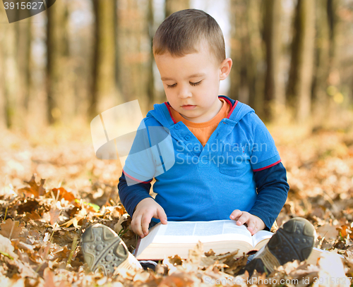 Image of Little boy is reading book