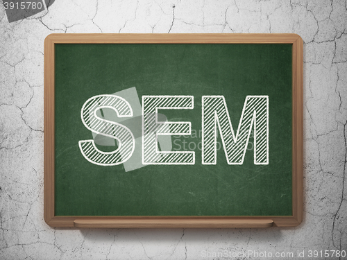 Image of Advertising concept: SEM on chalkboard background