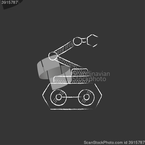 Image of Industrial mechanical robot arm. Drawn in chalk icon.