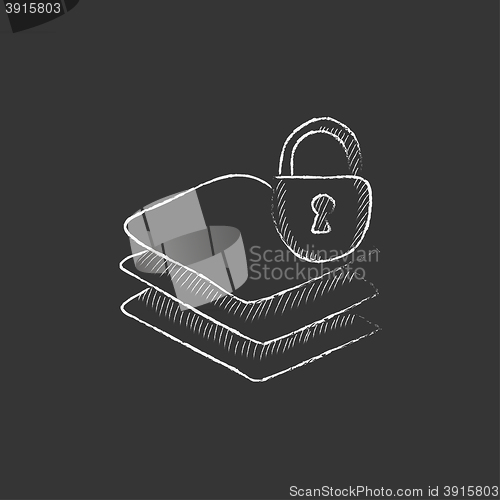 Image of Stack of papers with lock. Drawn in chalk icon.