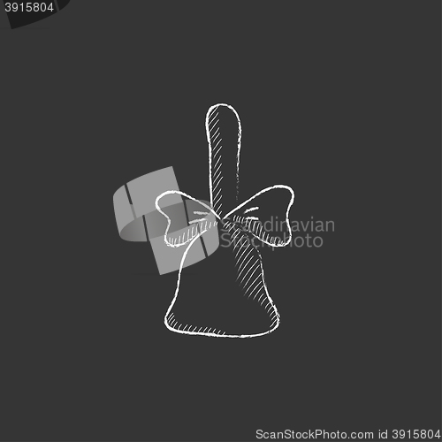 Image of School bell with ribbon. Drawn in chalk icon.