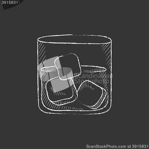 Image of Glass of water with ice. Drawn in chalk icon.