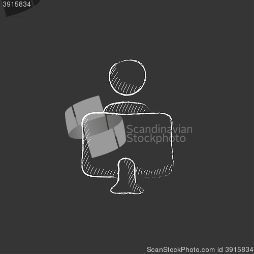 Image of Online education. Drawn in chalk icon.