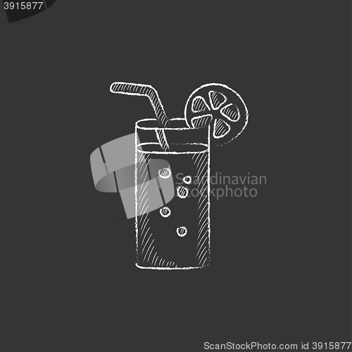 Image of Glass with drinking straw. Drawn in chalk icon.