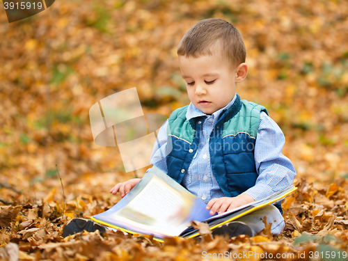 Image of Little boy is reading book