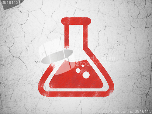 Image of Science concept: Flask on wall background