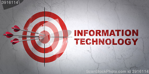 Image of Data concept: target and Information Technology on wall background