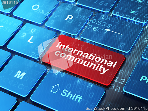 Image of Political concept: International Community on computer keyboard background