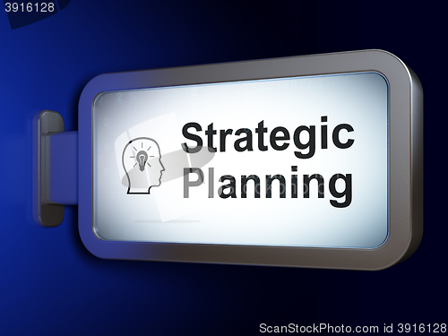 Image of Business concept: Strategic Planning and Head With Lightbulb on billboard background