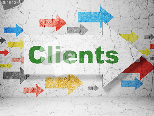 Image of Finance concept: arrow with Clients on grunge wall background