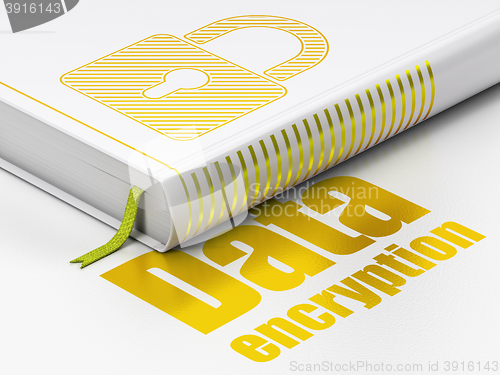 Image of Privacy concept: book Closed Padlock, Data Encryption on white background