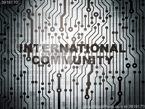 Image of Politics concept: circuit board with International Community