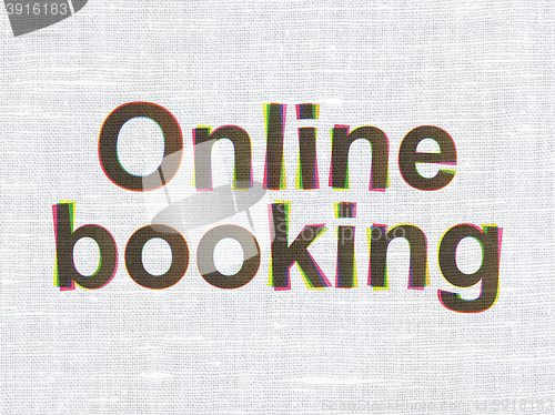 Image of Tourism concept: Online Booking on fabric texture background