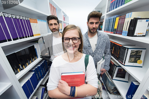 Image of students group  in school  library