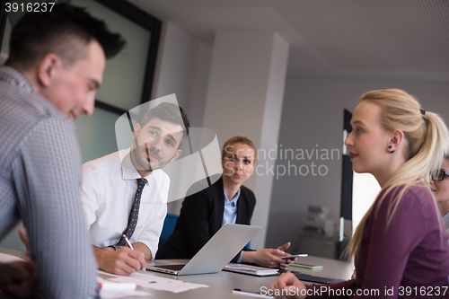 Image of business people group on meeting at modern startup office