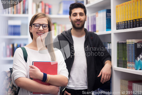 Image of students group  in school  library