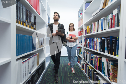 Image of students group  in school  library