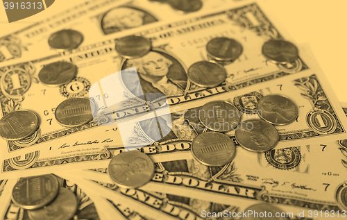 Image of Dollar coins and notes - vintage