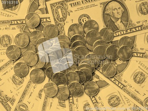 Image of Dollar coins and notes - vintage