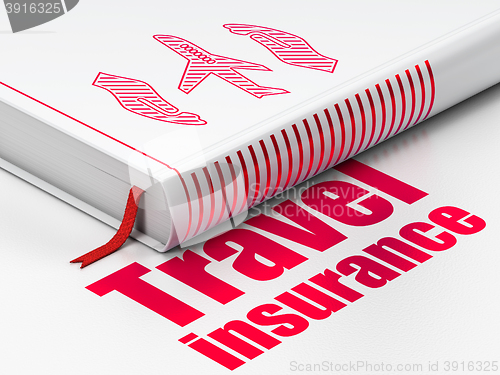 Image of Insurance concept: book Airplane And Palm, Travel Insurance on white background