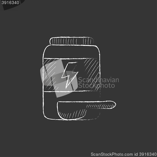 Image of Sport nutrition container. Drawn in chalk icon.