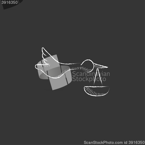 Image of Baby basket with stork. Drawn in chalk icon.