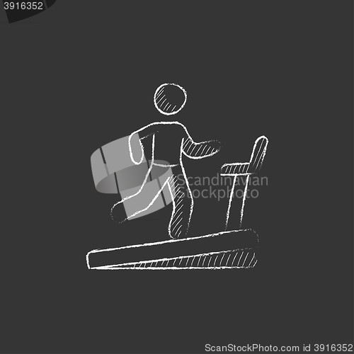 Image of Man running on treadmill. Drawn in chalk icon.