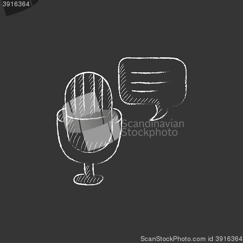 Image of Microphone with speech square. Drawn in chalk icon.