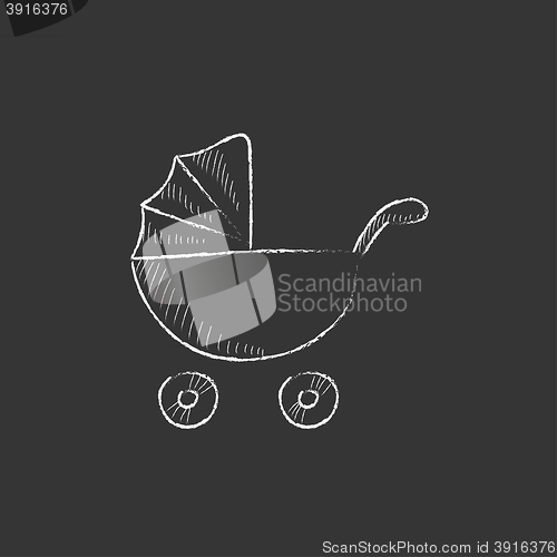 Image of Baby stroller. Drawn in chalk icon.