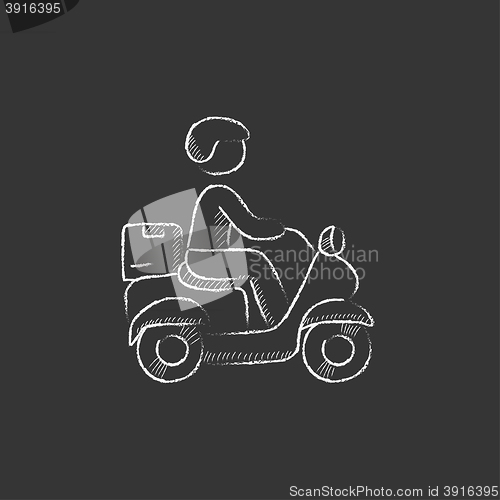 Image of Man carrying goods on bike. Drawn in chalk icon.