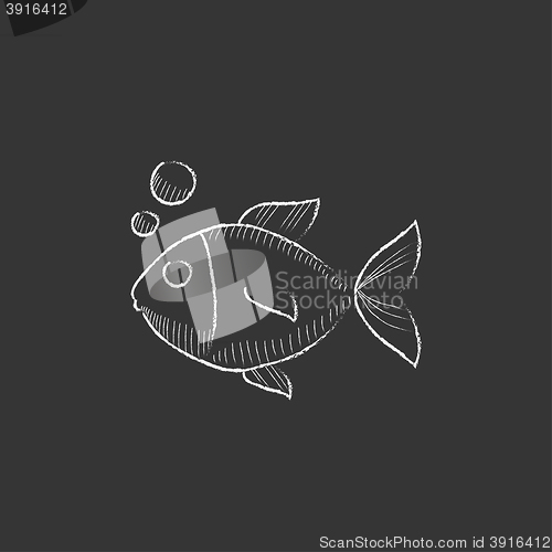 Image of Little fish under water. Drawn in chalk icon.