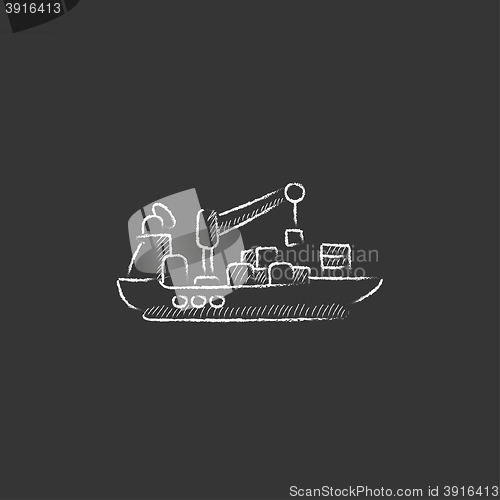 Image of Cargo container ship. Drawn in chalk icon.